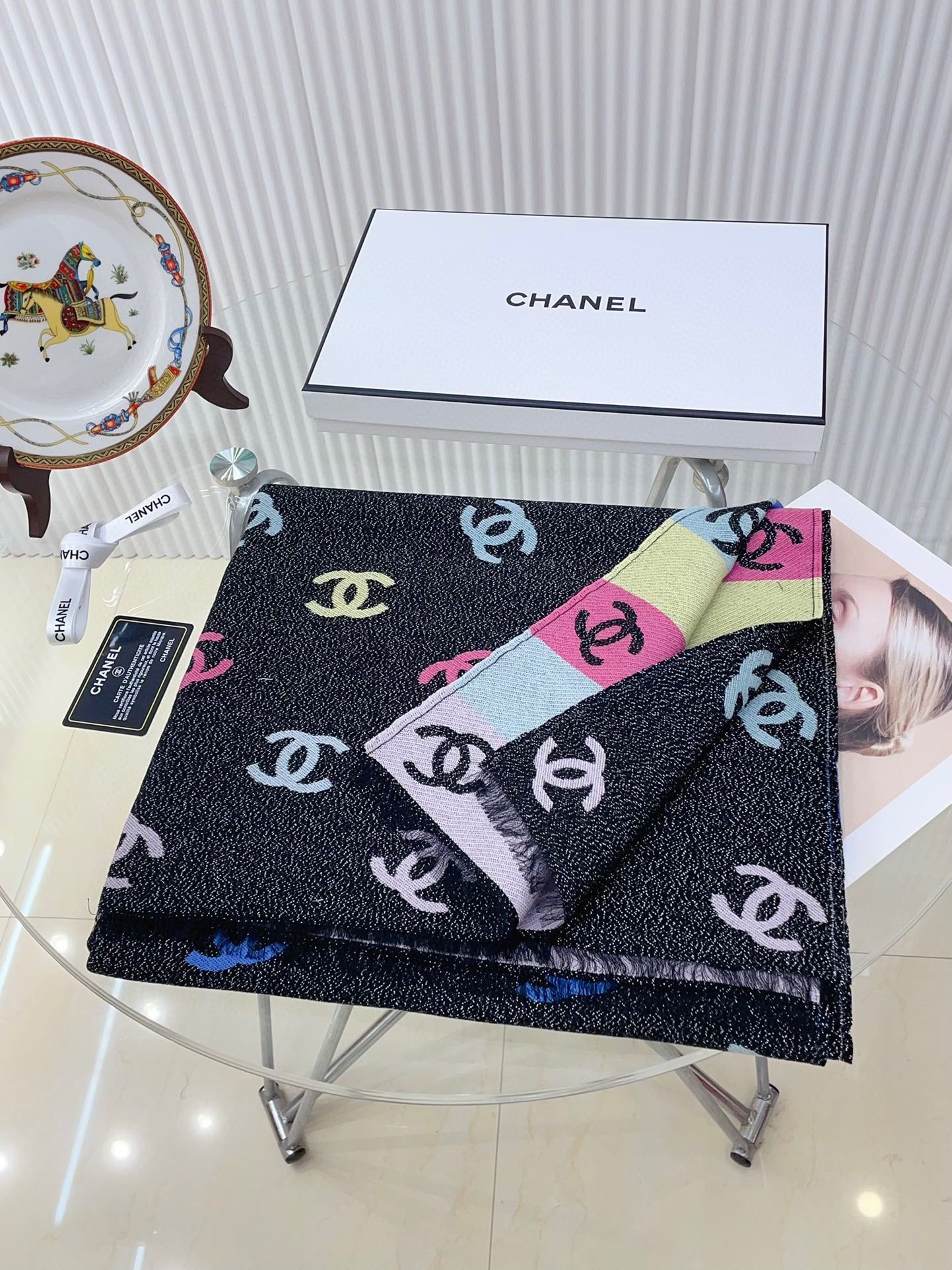CHANEL RAINBOW SCARF 180 CM IN COLORFUL CASHMERE AND WOOL 390961