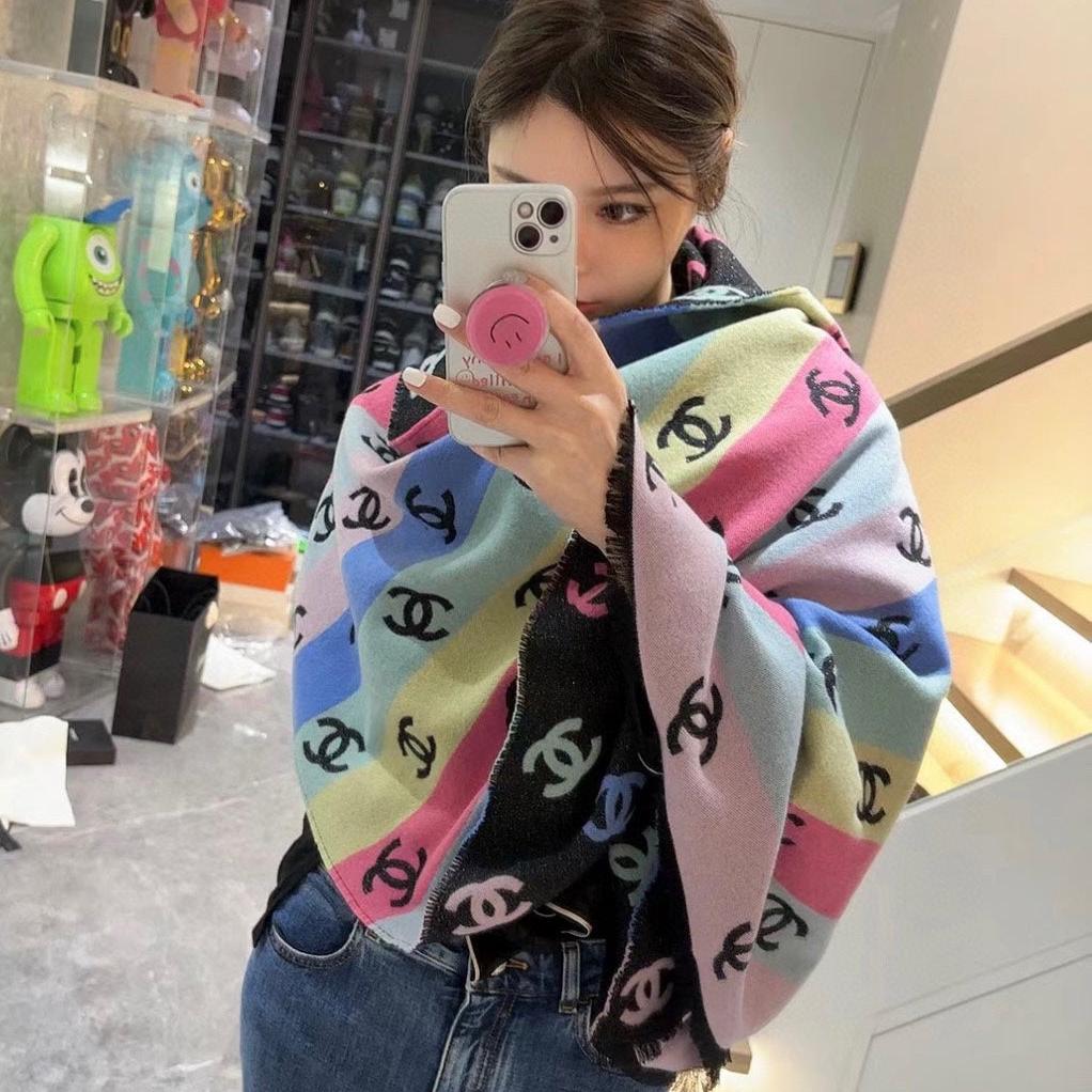 CHANEL RAINBOW SCARF 180 CM IN COLORFUL CASHMERE AND WOOL 390961