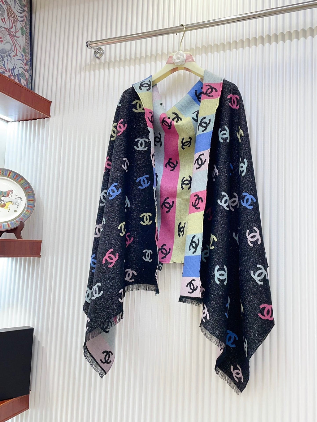 CHANEL RAINBOW SCARF 180 CM IN COLORFUL CASHMERE AND WOOL 390961