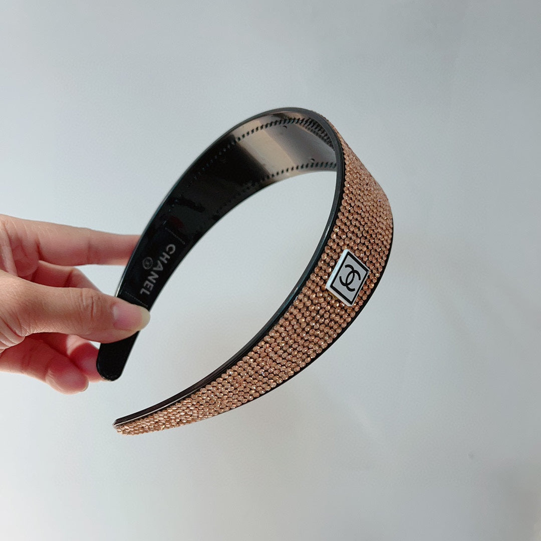 CHANEL BROWN WITH CRYSTALS HAIRBAND RESIN FOR WOMEN 124677