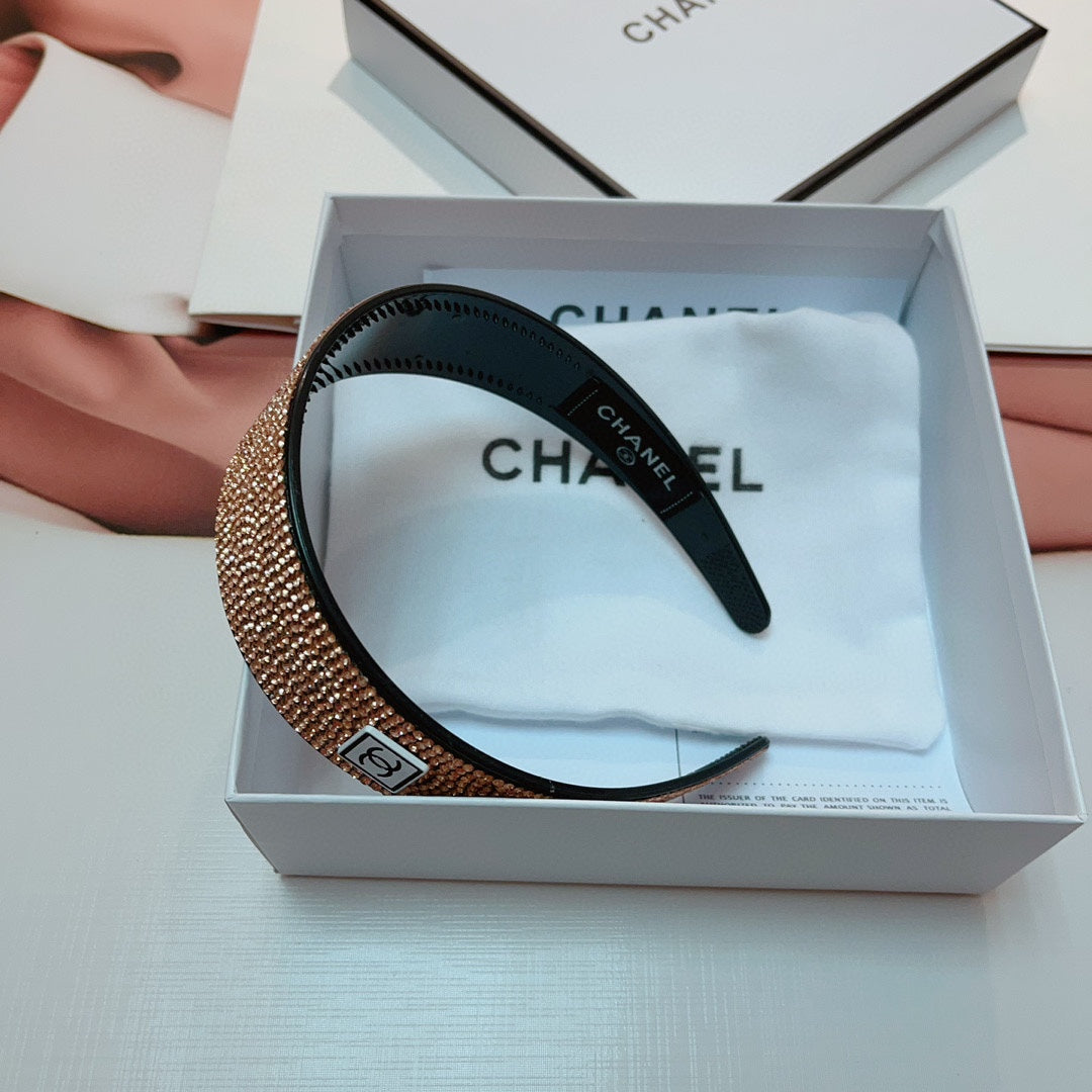 CHANEL BROWN WITH CRYSTALS HAIRBAND RESIN FOR WOMEN 124677