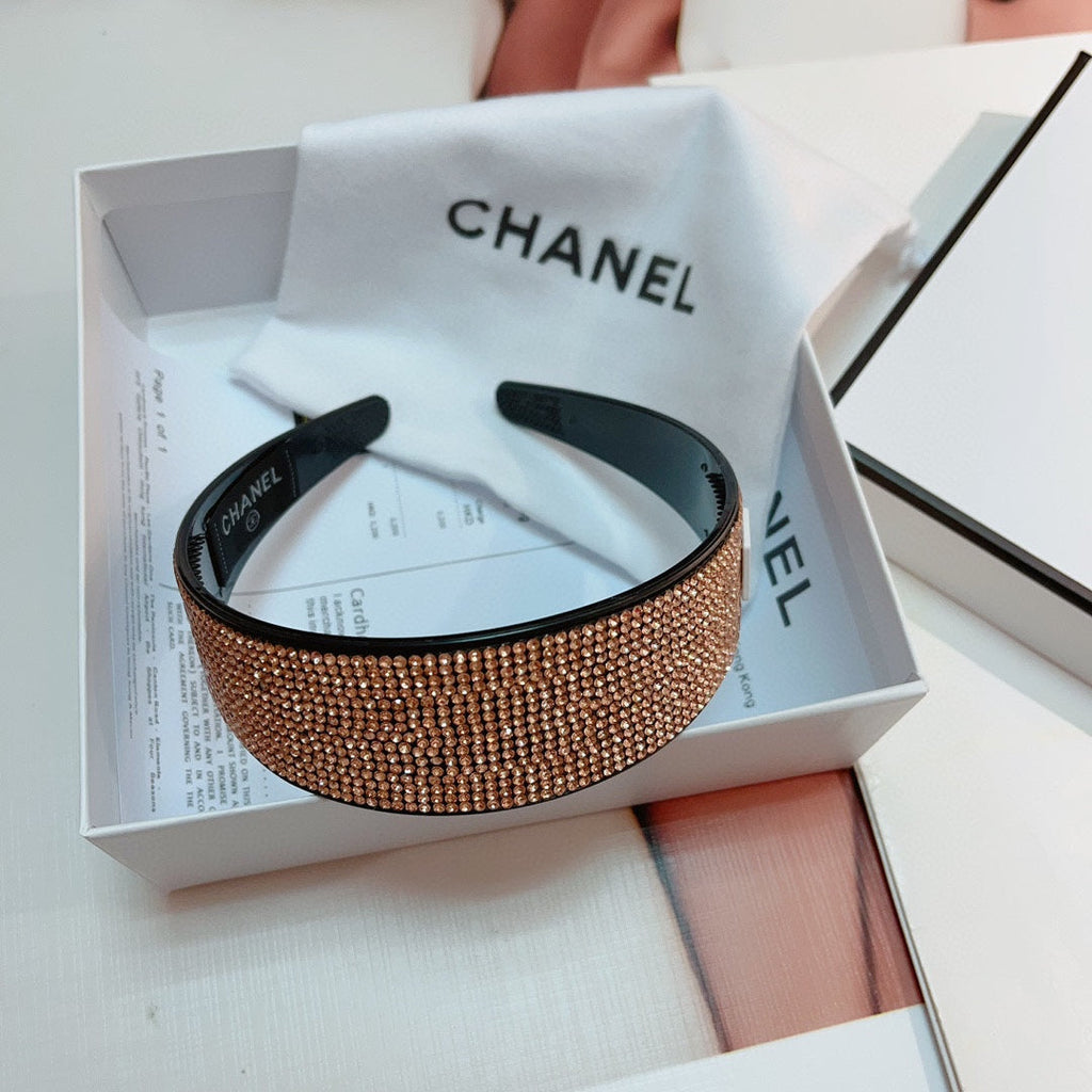 CHANEL BROWN WITH CRYSTALS HAIRBAND RESIN FOR WOMEN 124677