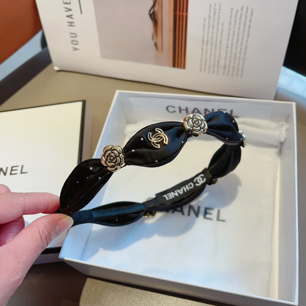 CHANEL BLACK SILK HAIRBAND 410837