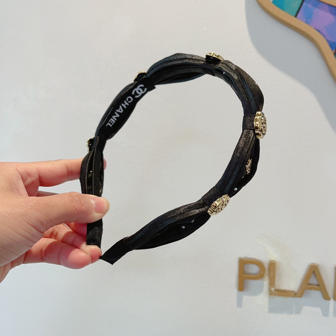 CHANEL BLACK SILK HAIRBAND 410837
