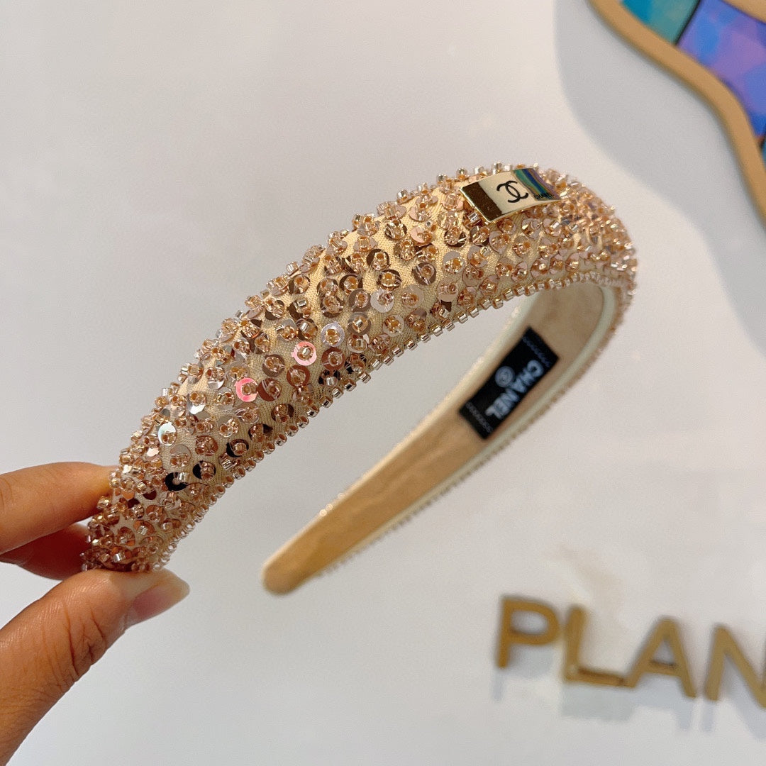 CHANEL LIGHT GOLD FABRIC WITH SEQUINS HAIRBAND 412427