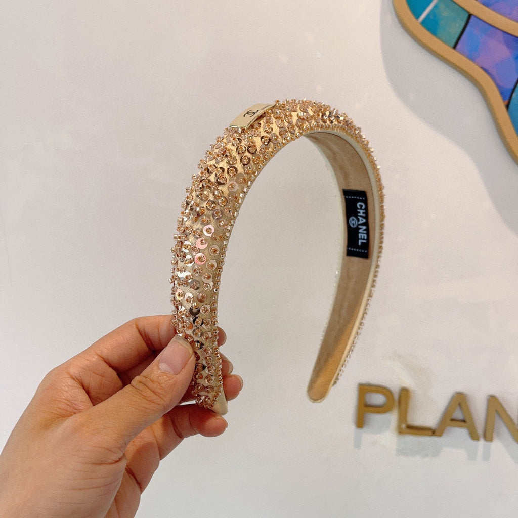 CHANEL LIGHT GOLD FABRIC WITH SEQUINS HAIRBAND 412427