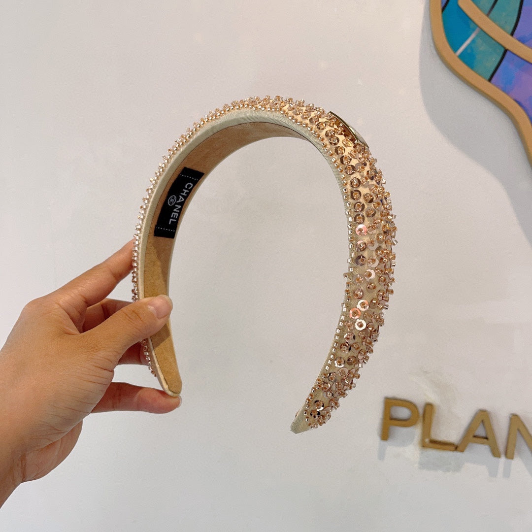 CHANEL LIGHT GOLD FABRIC WITH SEQUINS HAIRBAND 412427