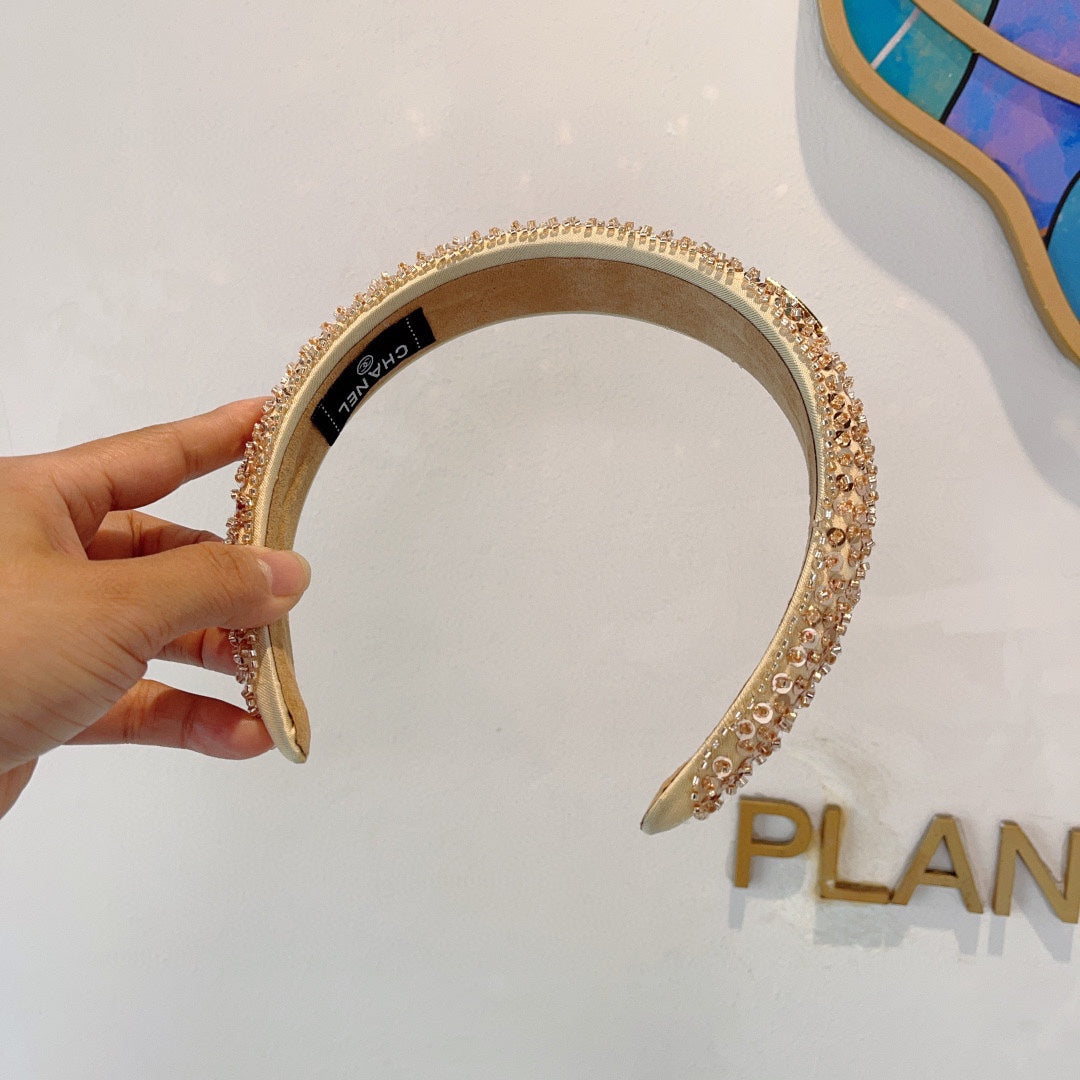 CHANEL LIGHT GOLD FABRIC WITH SEQUINS HAIRBAND 412427
