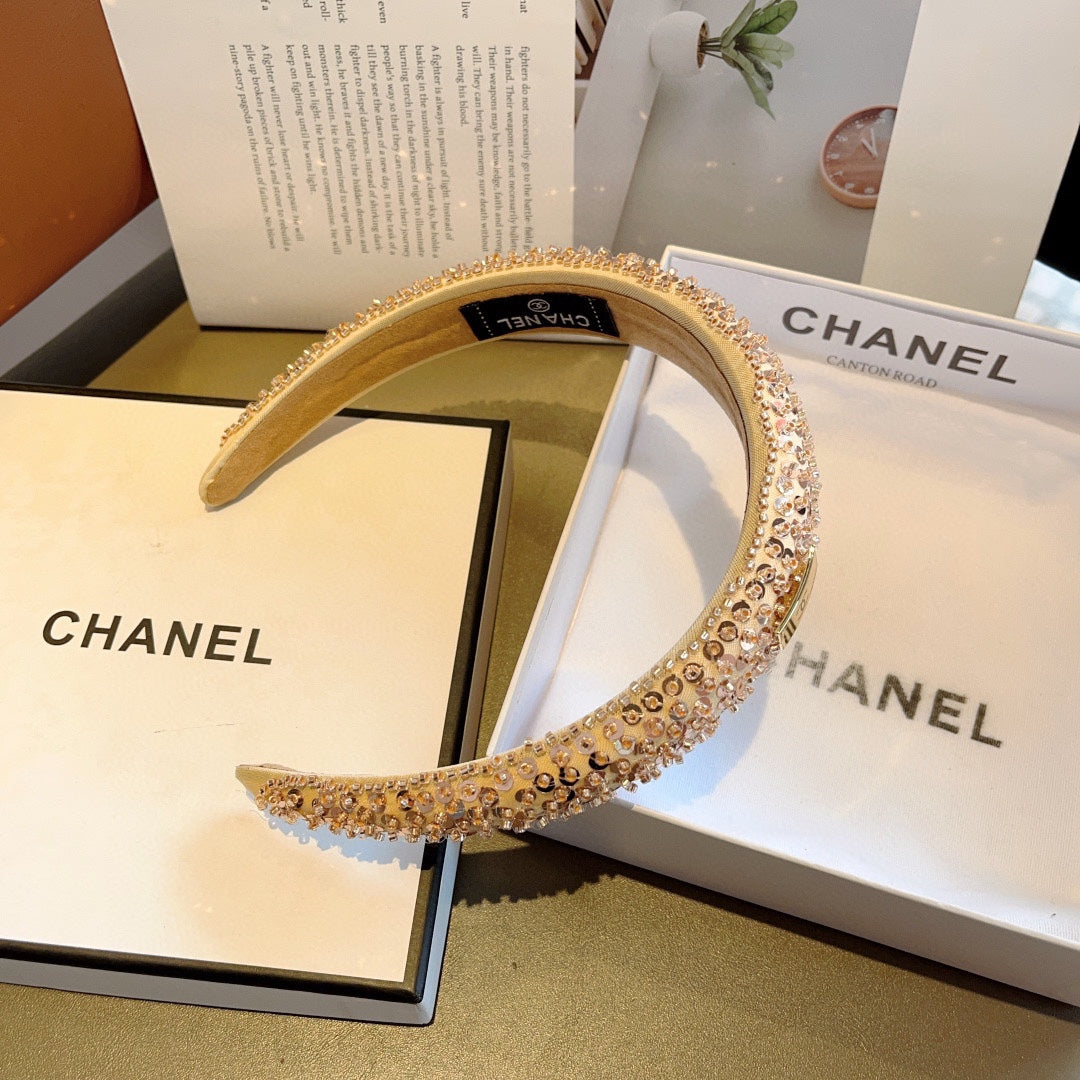CHANEL LIGHT GOLD FABRIC WITH SEQUINS HAIRBAND 412427