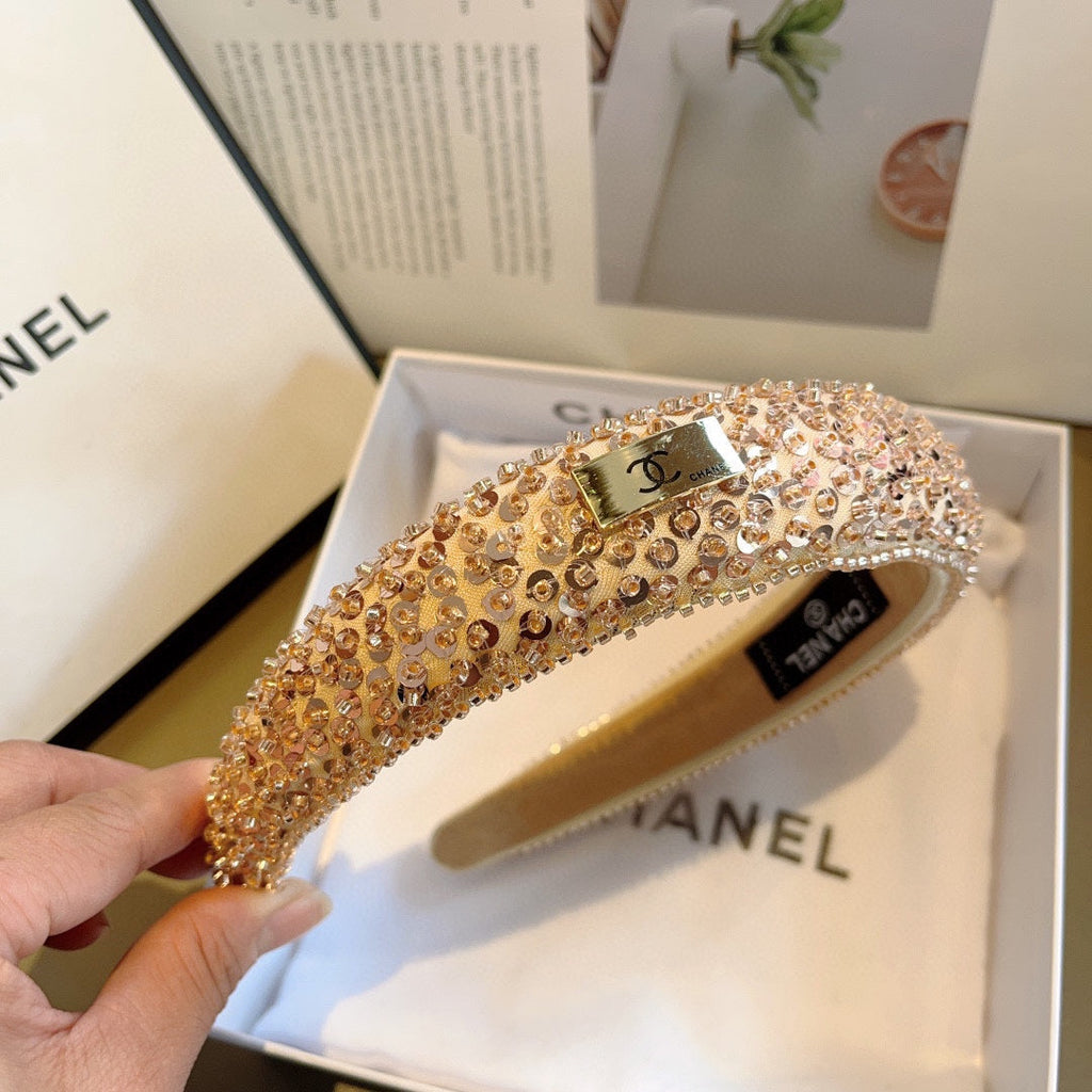CHANEL LIGHT GOLD FABRIC WITH SEQUINS HAIRBAND 412427