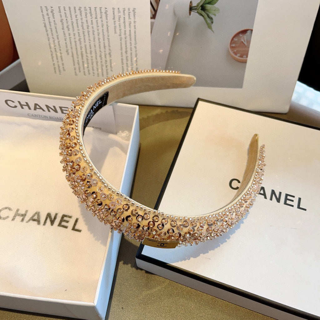 CHANEL LIGHT GOLD FABRIC WITH SEQUINS HAIRBAND 412427
