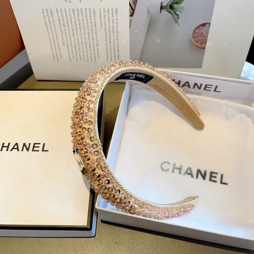 CHANEL LIGHT GOLD FABRIC WITH SEQUINS HAIRBAND 412427