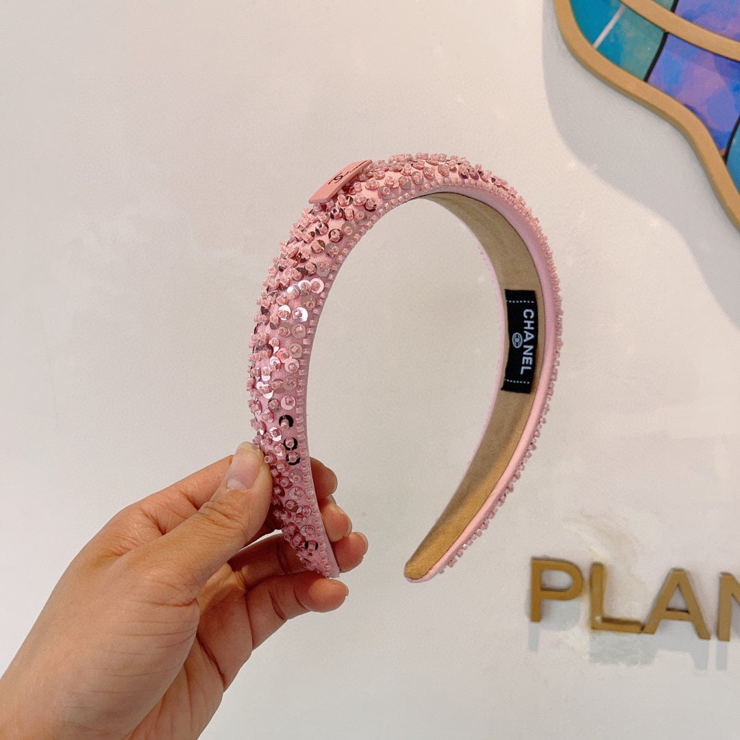 CHANEL ROUGE PINK FABRIC WITH SEQUINS HAIRBAND 412429