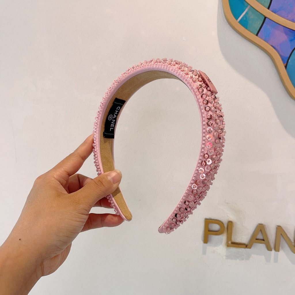 CHANEL ROUGE PINK FABRIC WITH SEQUINS HAIRBAND 412429