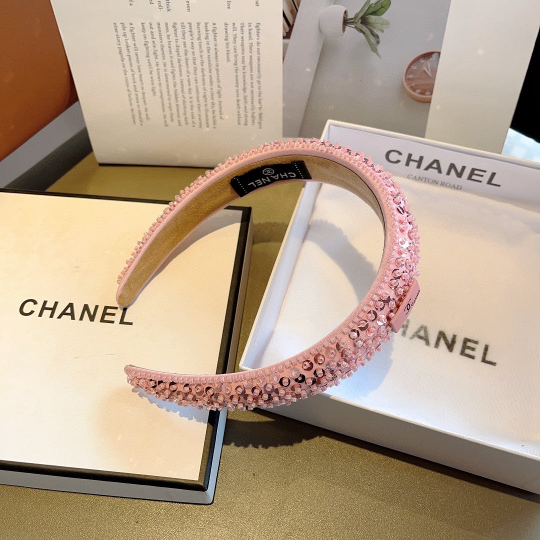 CHANEL ROUGE PINK FABRIC WITH SEQUINS HAIRBAND 412429