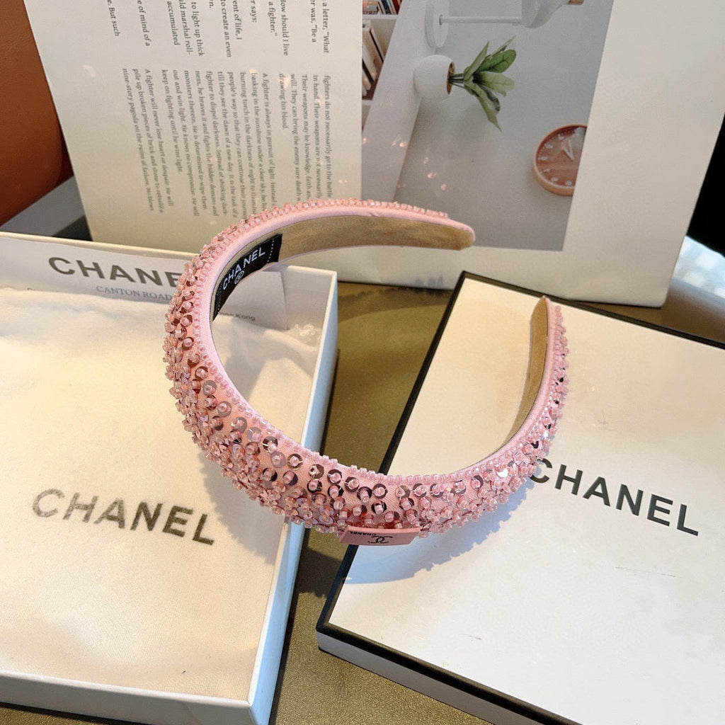 CHANEL ROUGE PINK FABRIC WITH SEQUINS HAIRBAND 412429