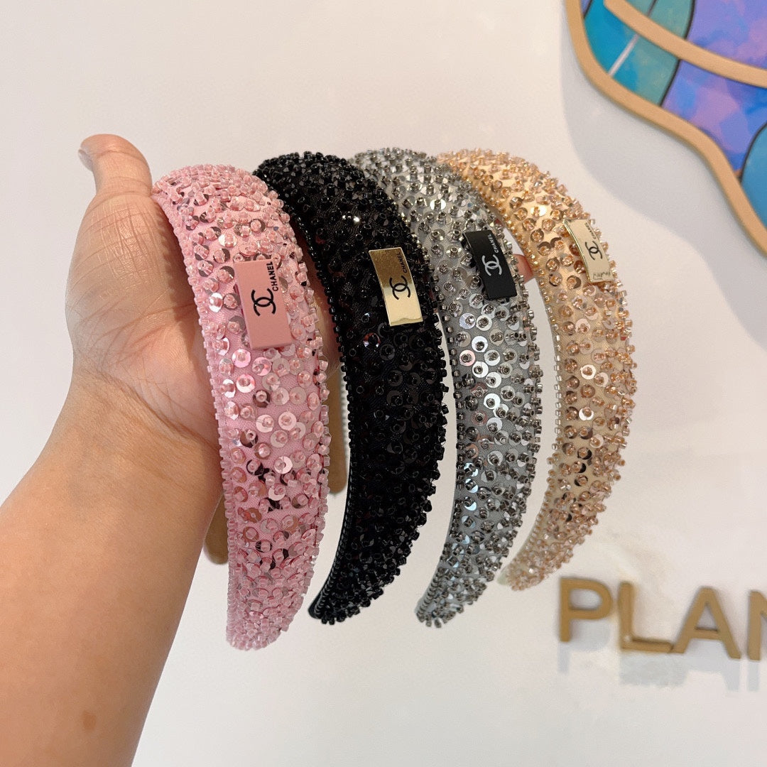 CHANEL ROUGE PINK FABRIC WITH SEQUINS HAIRBAND 412429