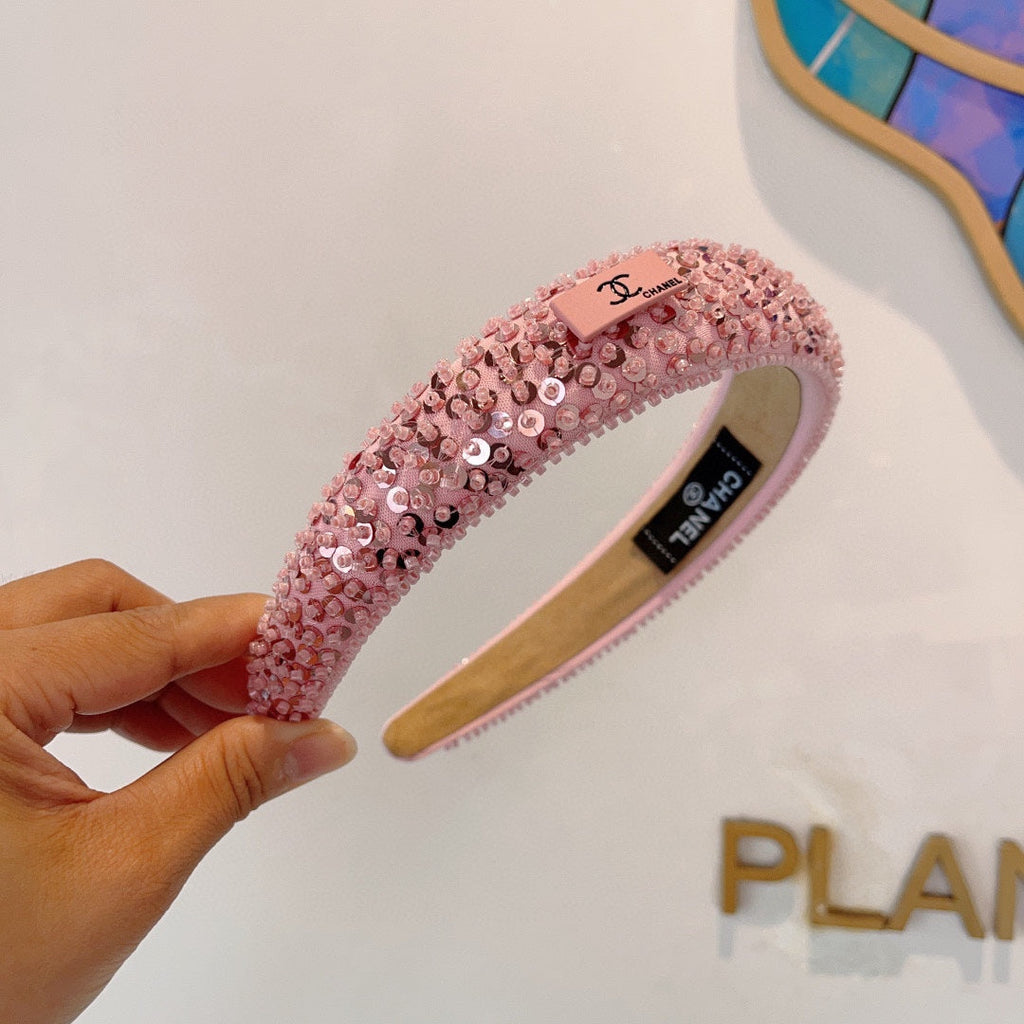 CHANEL ROUGE PINK FABRIC WITH SEQUINS HAIRBAND 412429