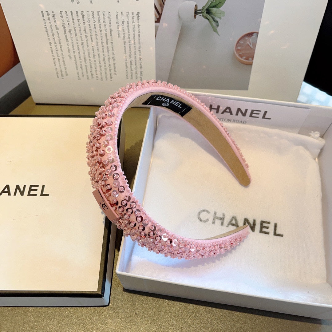 CHANEL ROUGE PINK FABRIC WITH SEQUINS HAIRBAND 412429