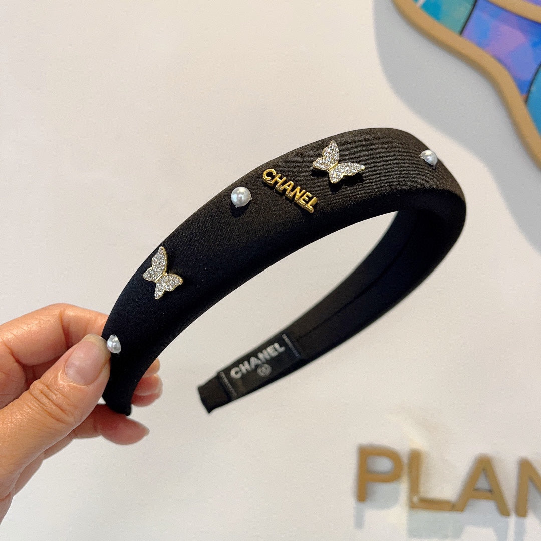 CHANEL BLACK FABRIC HAIRBAND WITH CRYSTAL 414405