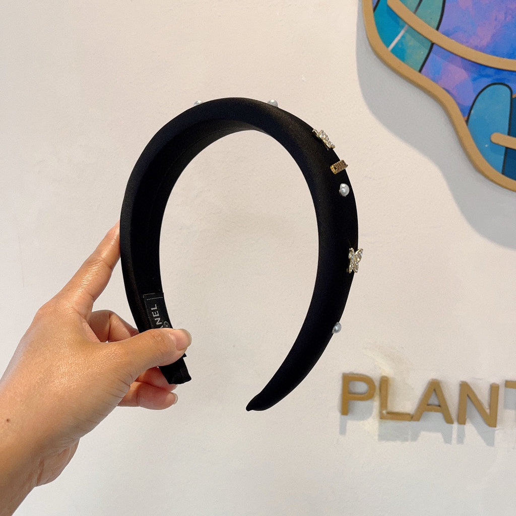 CHANEL BLACK FABRIC HAIRBAND WITH CRYSTAL 414405