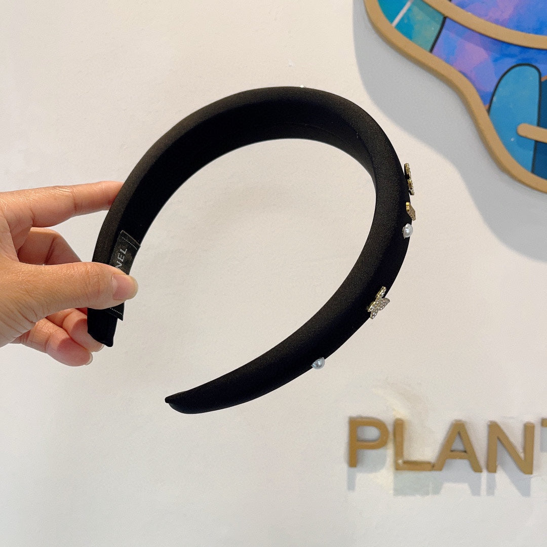 CHANEL BLACK FABRIC HAIRBAND WITH CRYSTAL 414405