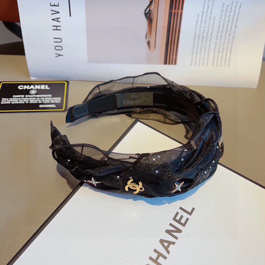 CHANEL BLACK VOILE FABRIC HAIRBAND 417294