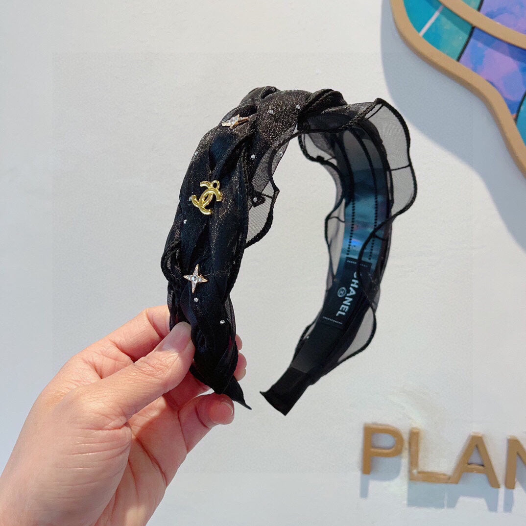 CHANEL BLACK VOILE FABRIC HAIRBAND 417294