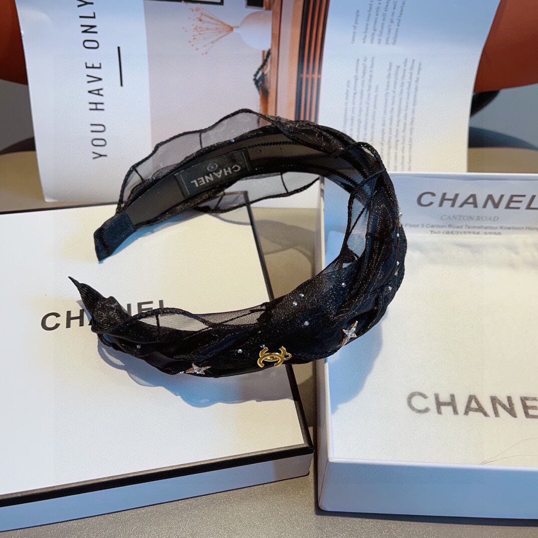 CHANEL BLACK VOILE FABRIC HAIRBAND 417294