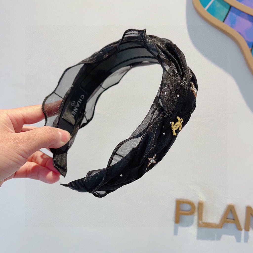 CHANEL BLACK VOILE FABRIC HAIRBAND 417294