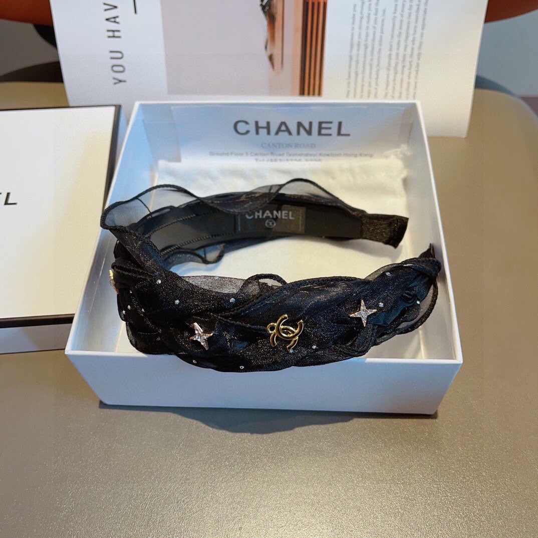 CHANEL BLACK VOILE FABRIC HAIRBAND 417294