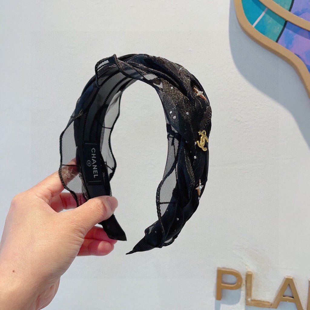 CHANEL BLACK VOILE FABRIC HAIRBAND 417294