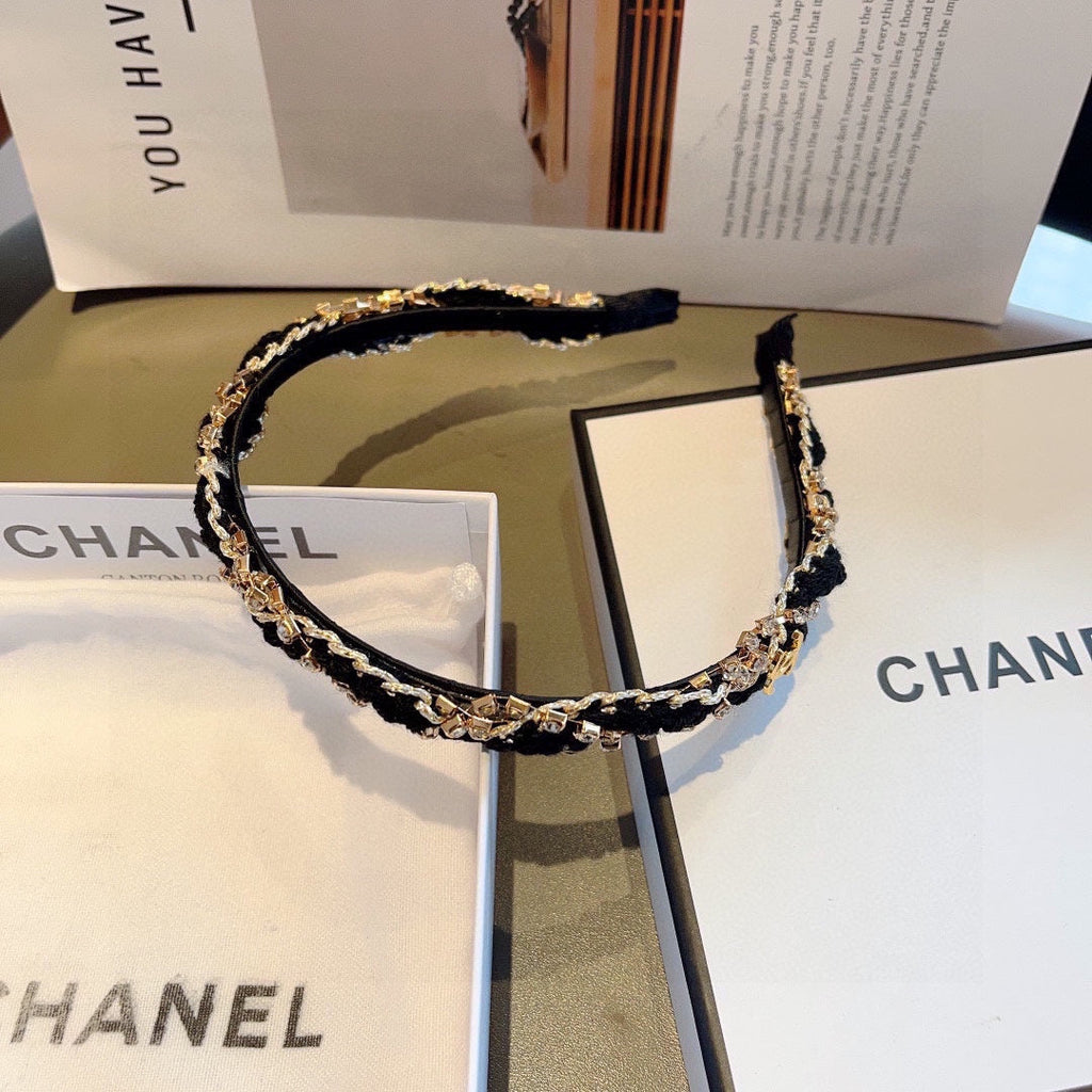 CHANEL BLACK FABRIC WITH CRYSTAL HAIRBAND 417312