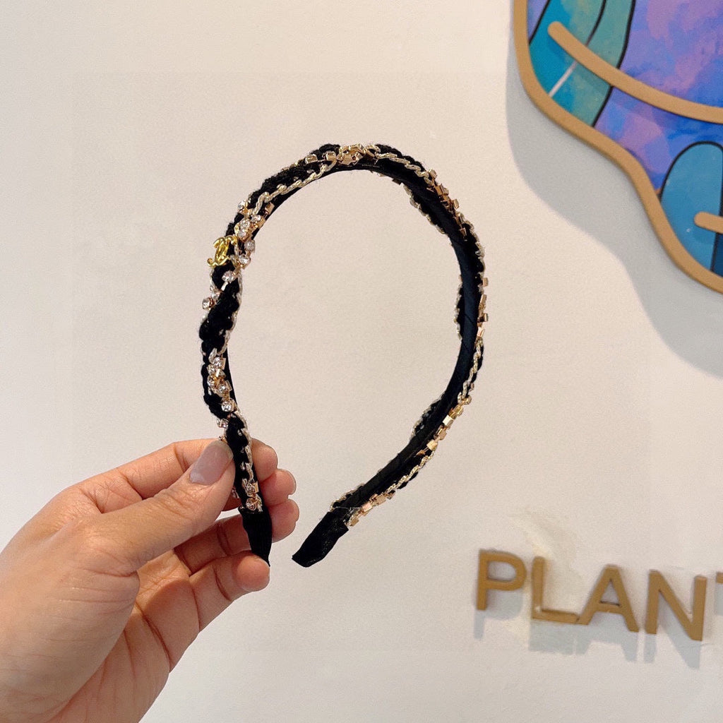 CHANEL BLACK FABRIC WITH CRYSTAL HAIRBAND 417312