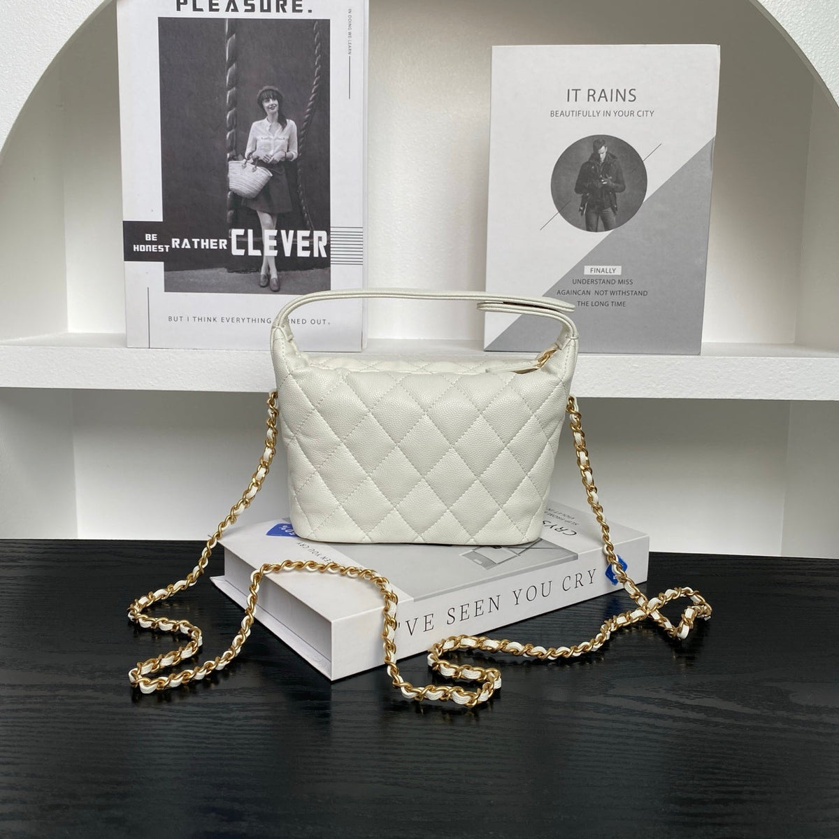 CHANEL 25S HOBO BAG 22 IN WHITE CAVIAR LEATHER