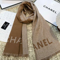 CHANEL HOUNDSTOOTH SCARF 185 CM IN CAMEL BROWN CASHMERE 393124