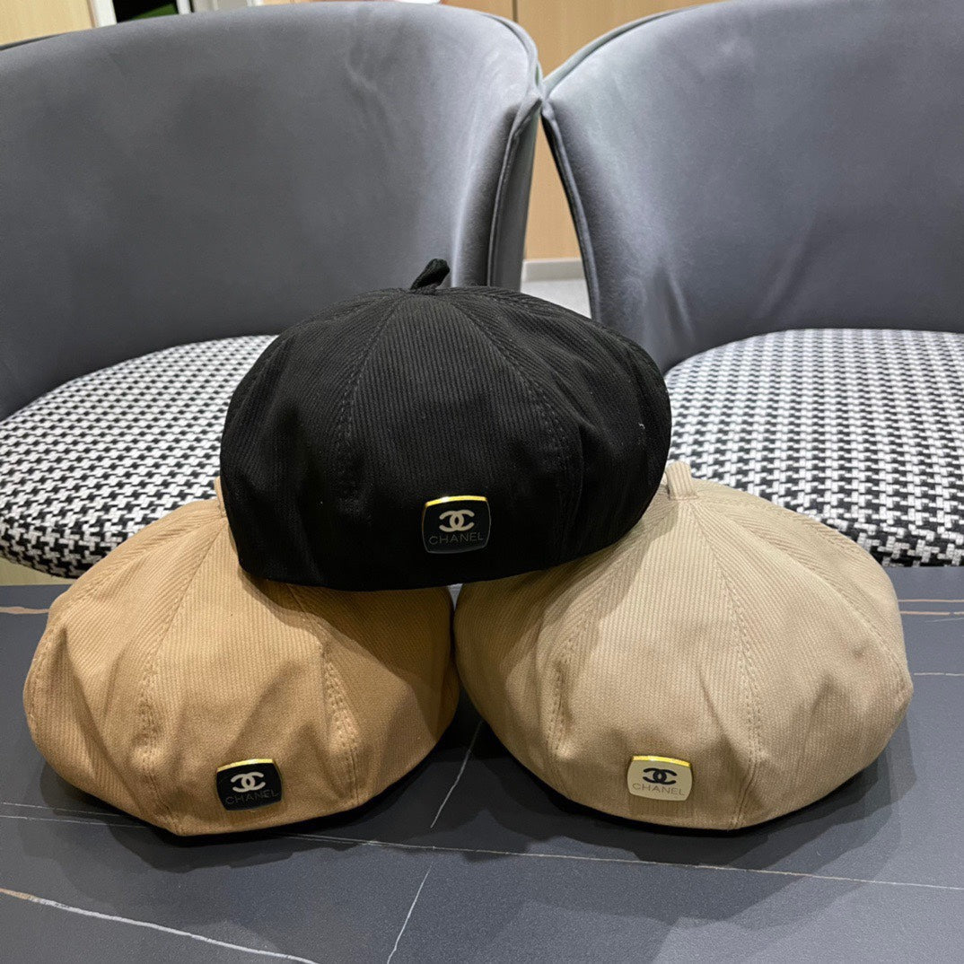 CHANEL BERET HAT IN BLACK CORDUROY 429844