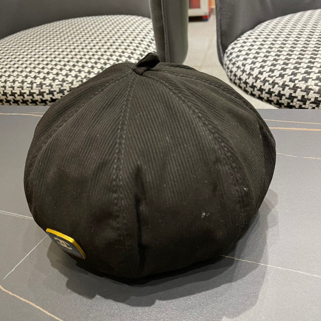 CHANEL BERET HAT IN BLACK CORDUROY 429844