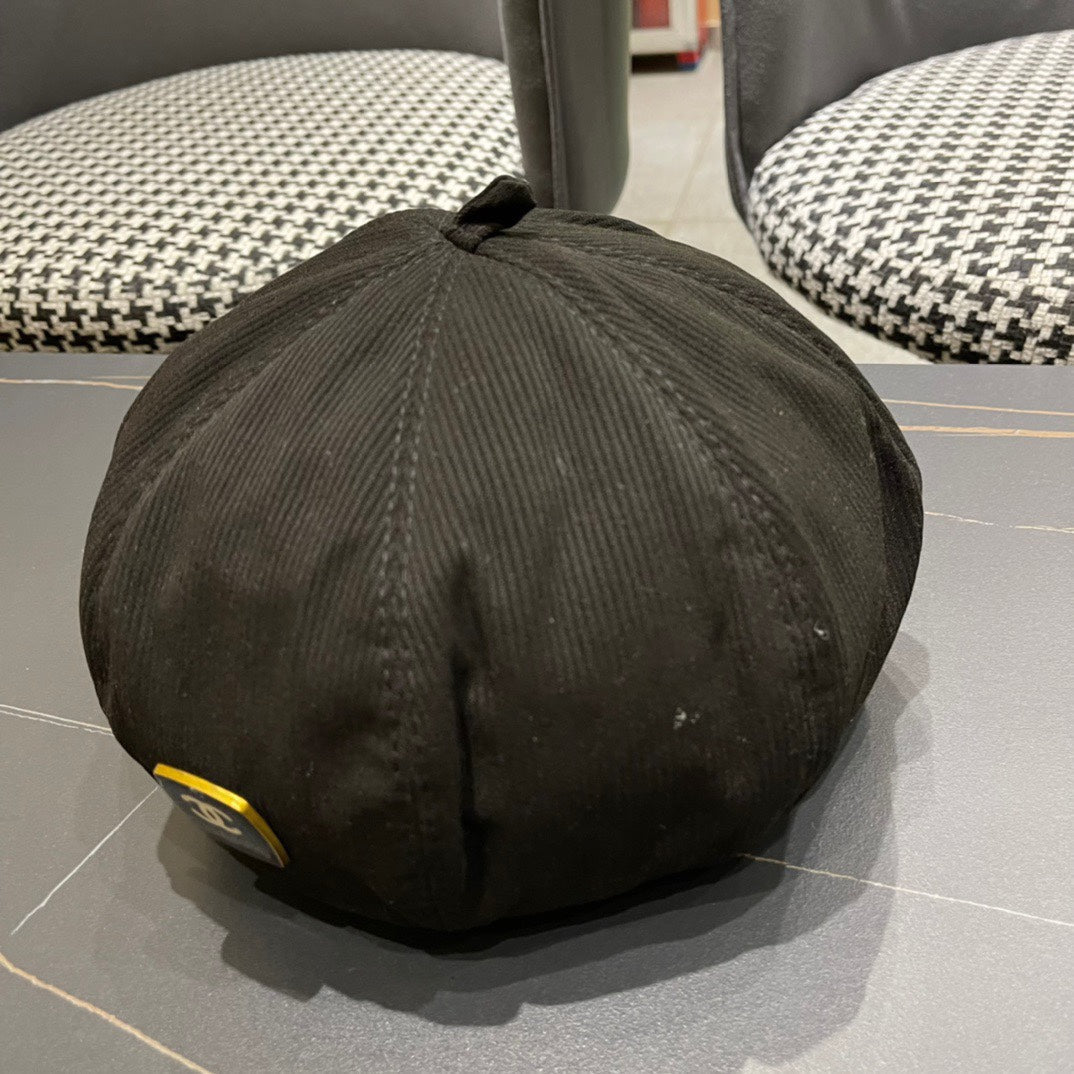 CHANEL BERET HAT IN BLACK CORDUROY 429844