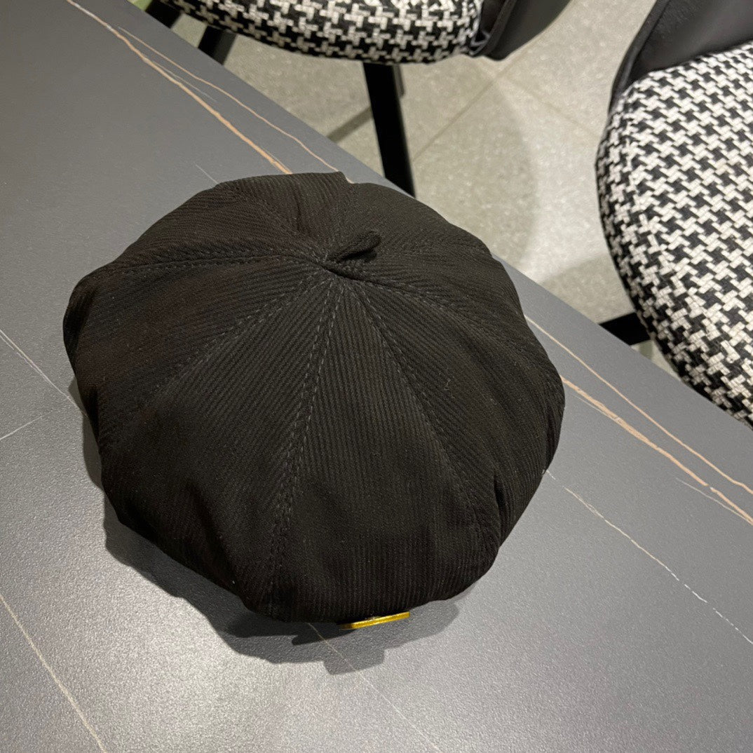 CHANEL BERET HAT IN BLACK CORDUROY 429844