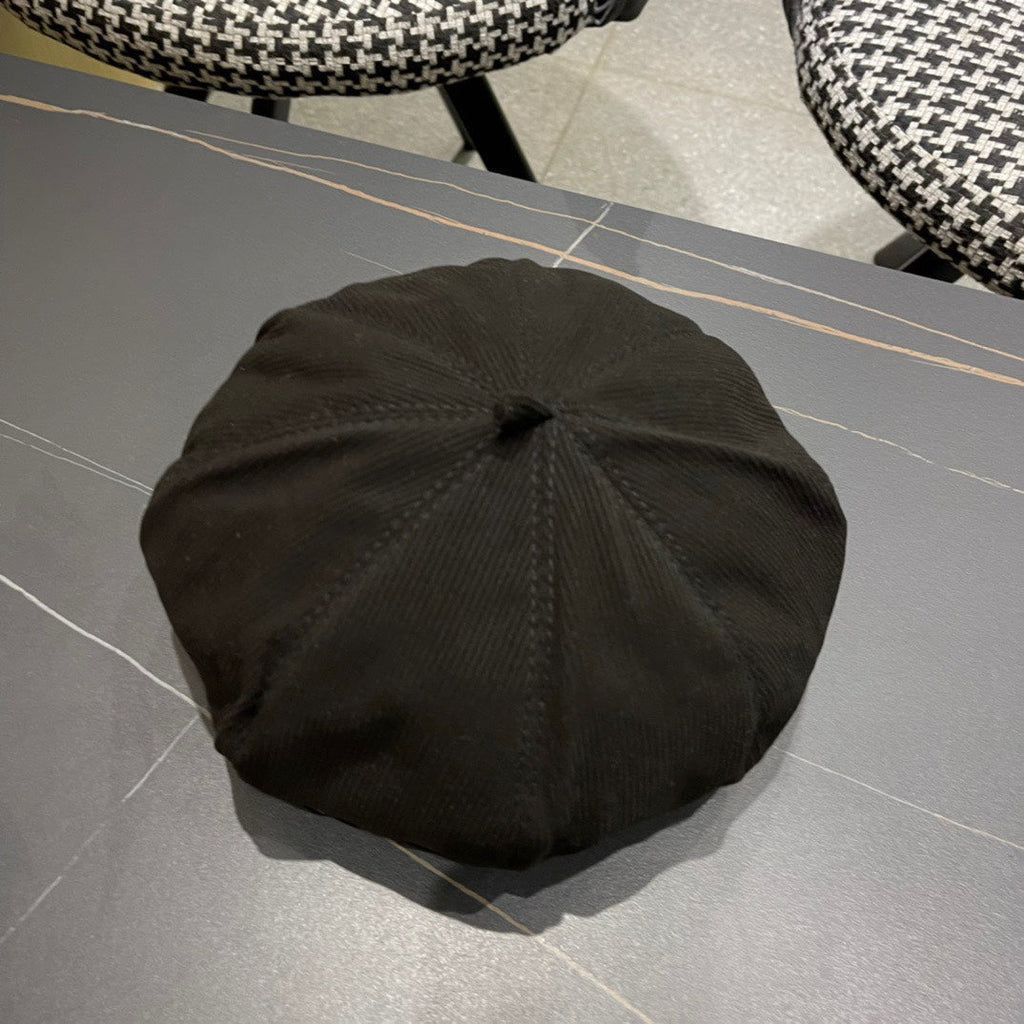CHANEL BERET HAT IN BLACK CORDUROY 429844