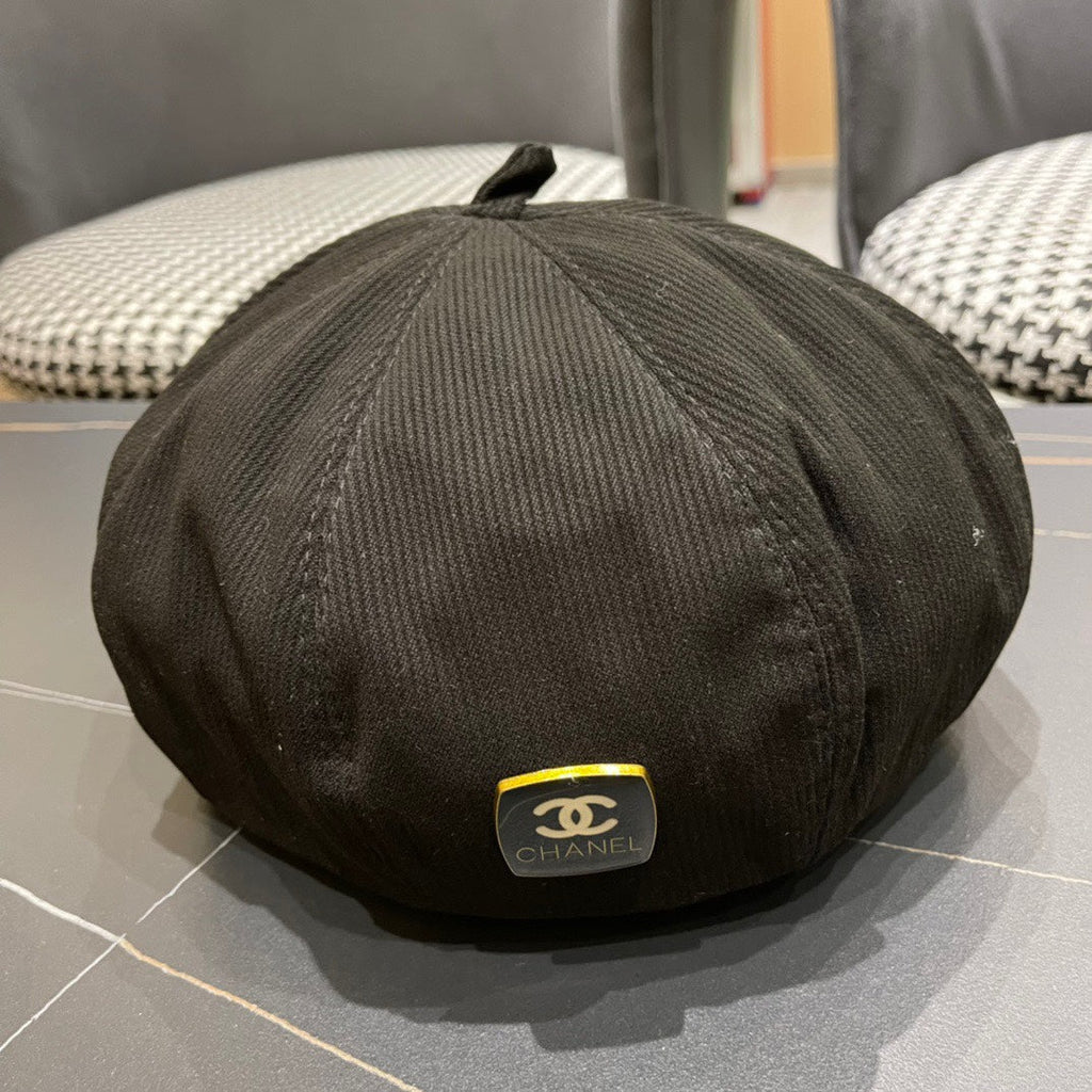 CHANEL BERET HAT IN BLACK CORDUROY 429844