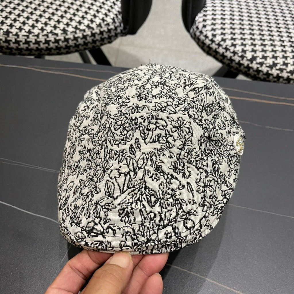 CHANEL BAKER BOY CAP IN WHITE MIX BLACK FABRIC 431518