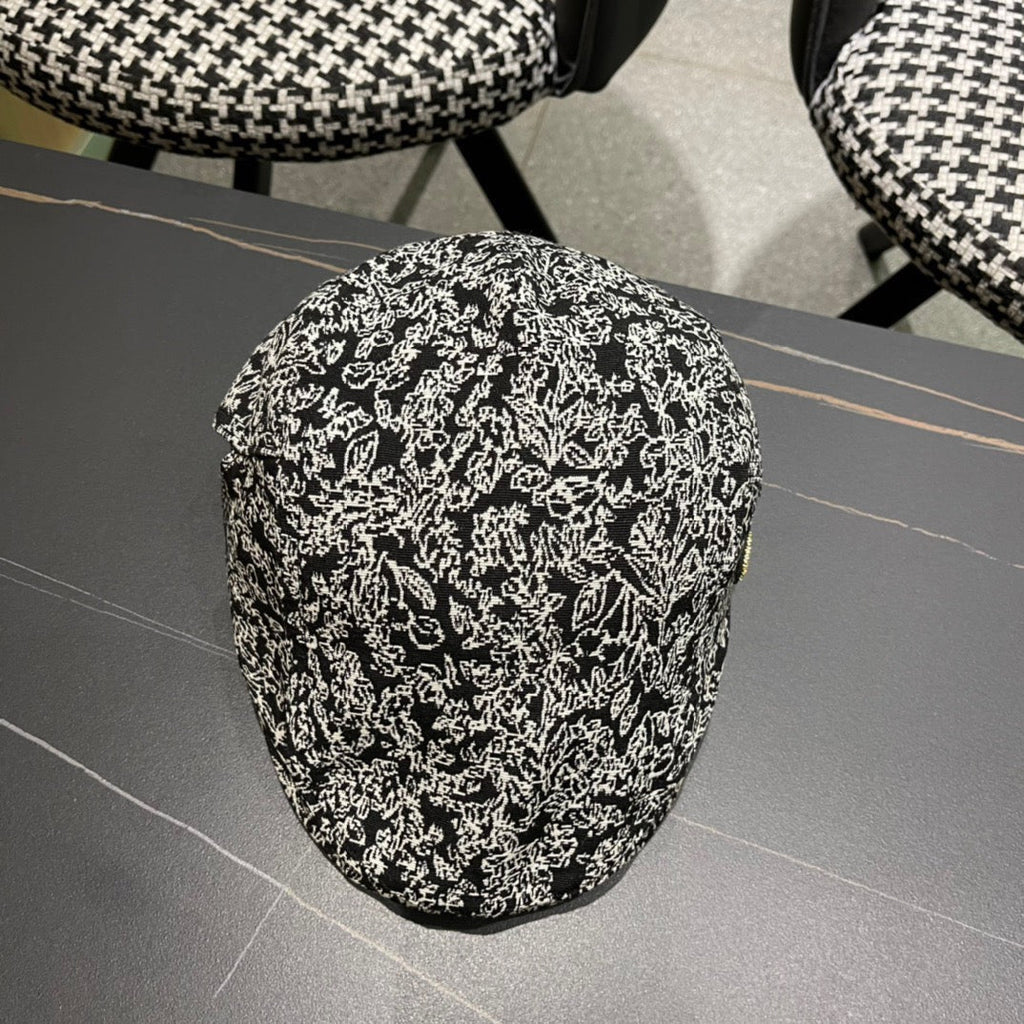 CHANEL BAKER BOY CAP IN BLACK MIX WHITE FABRIC 431519