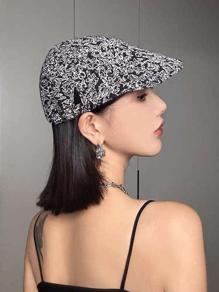 CHANEL BAKER BOY CAP IN BLACK MIX WHITE FABRIC 431519