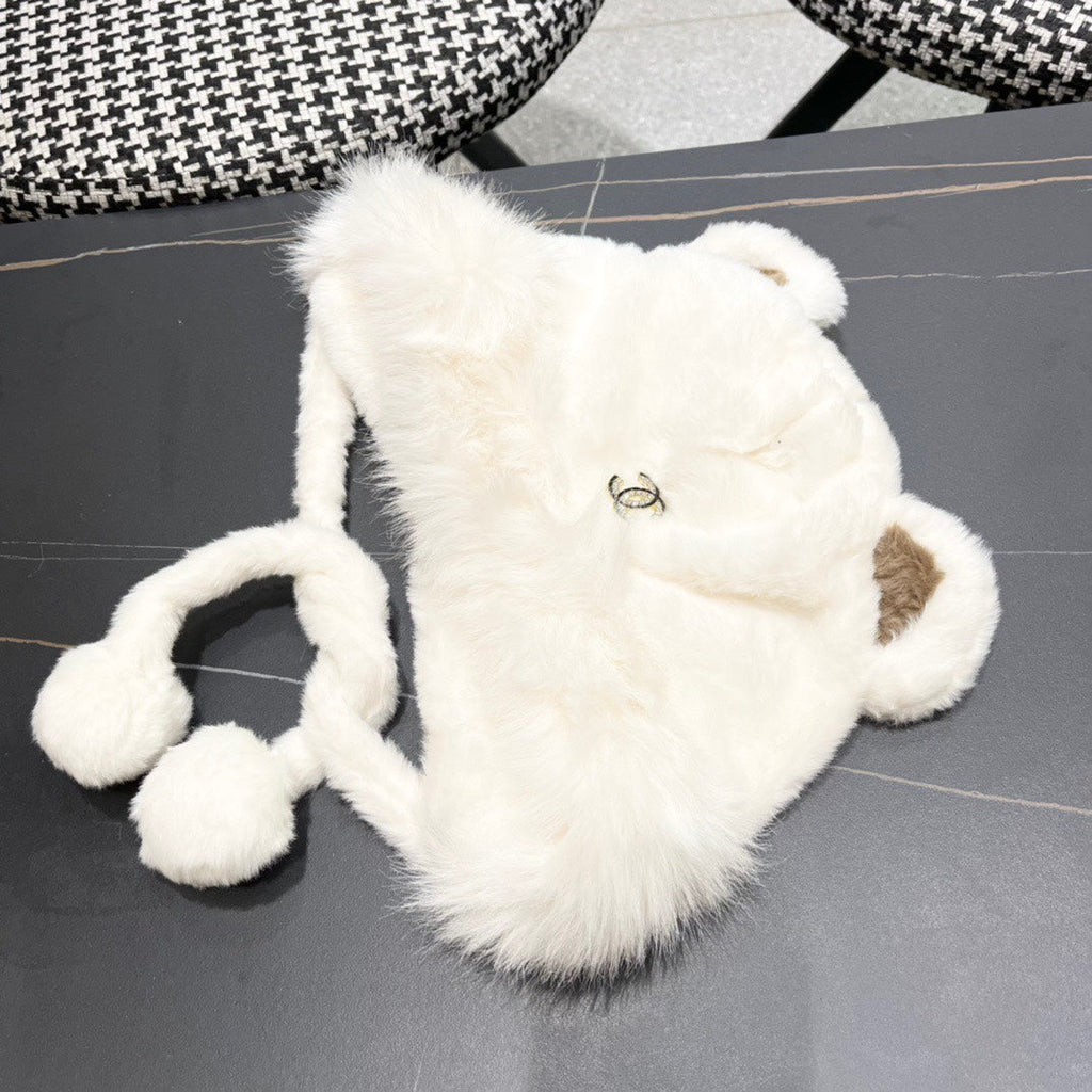 CHANEL BEANIE HAT IN WHITE FLEECE AND WOOL 433166
