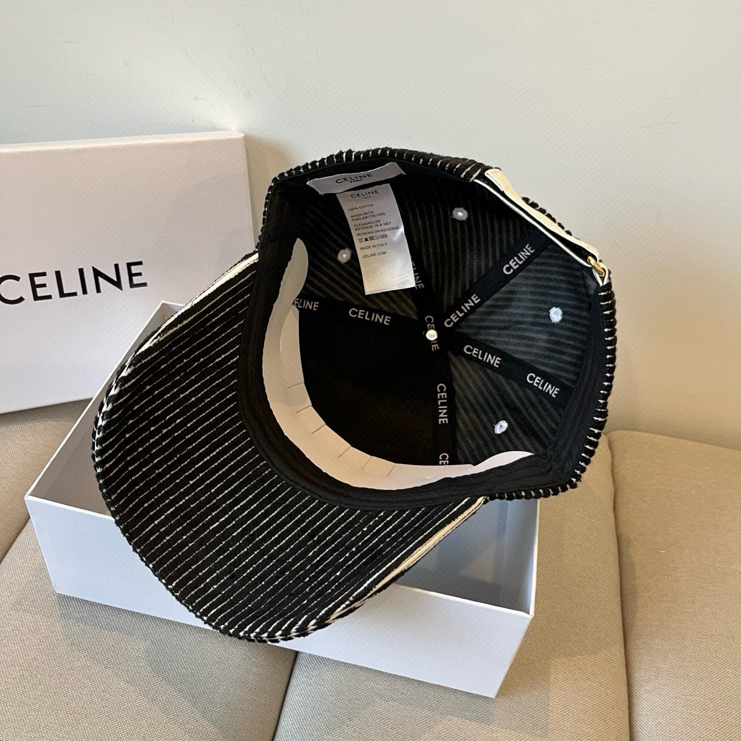 CELINE BASEBALL CAP MODEL 650190 IN BLACK CORDUROY