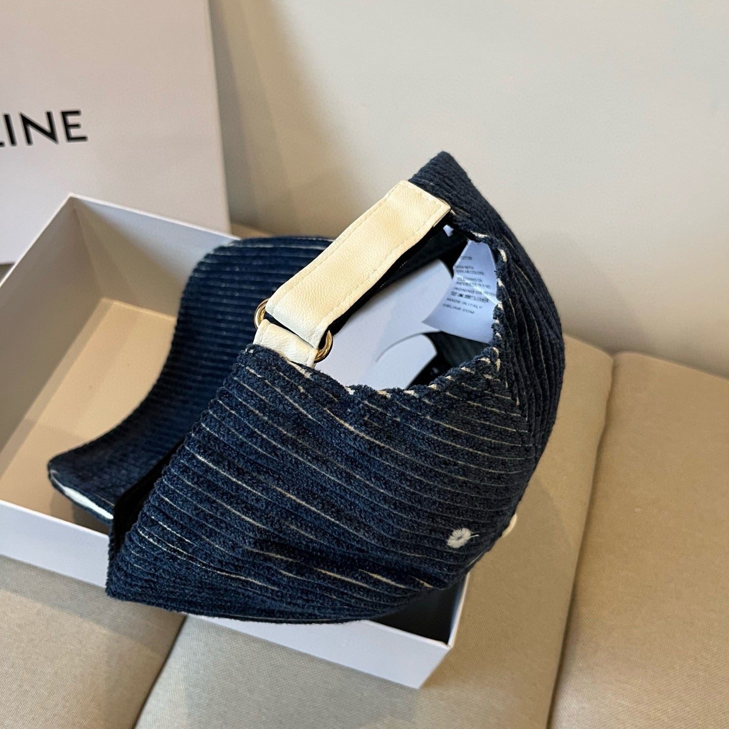 CELINE BASEBALL CAP MODEL 650191 IN NAVY BLUE CORDUROY