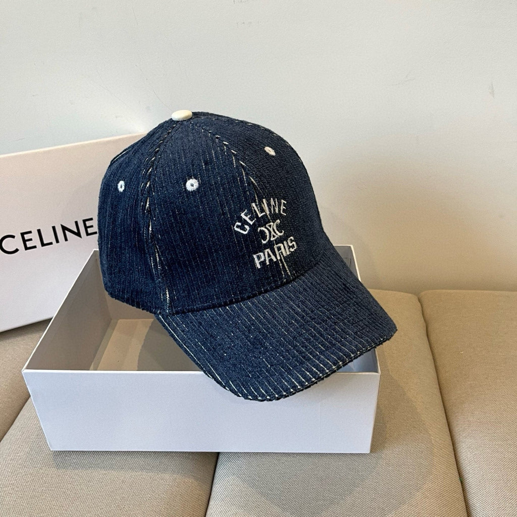 CELINE BASEBALL CAP MODEL 650191 IN NAVY BLUE CORDUROY