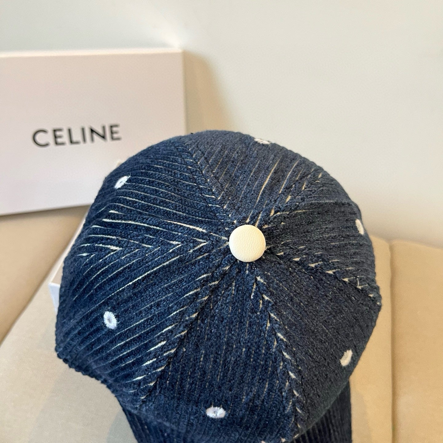 CELINE BASEBALL CAP MODEL 650191 IN NAVY BLUE CORDUROY